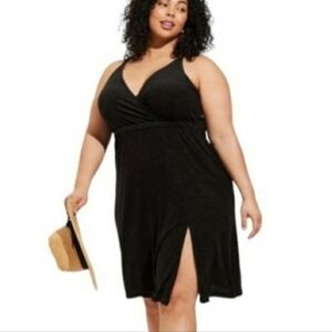 Torrid Midi Lightweight Terry Wrap Cover Up Dress 1X Black Side Slit Stappy Soft